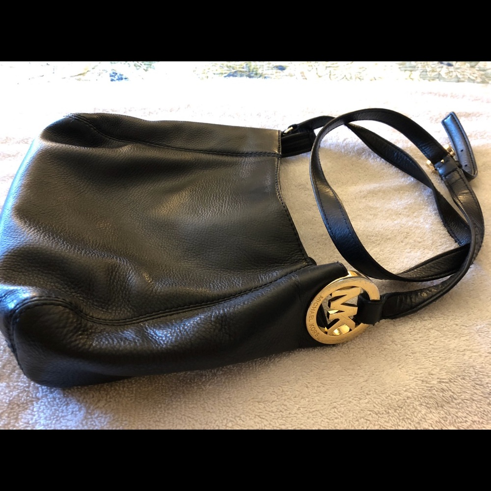Black leather handbag